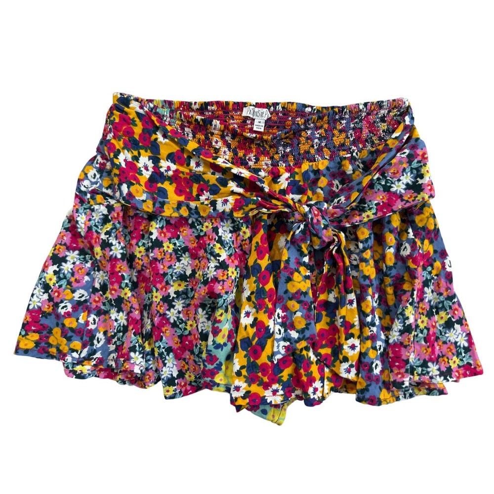 Patrons of Peace Floral Boho Festival Smocked Tie Front Multicolor Skort Medium